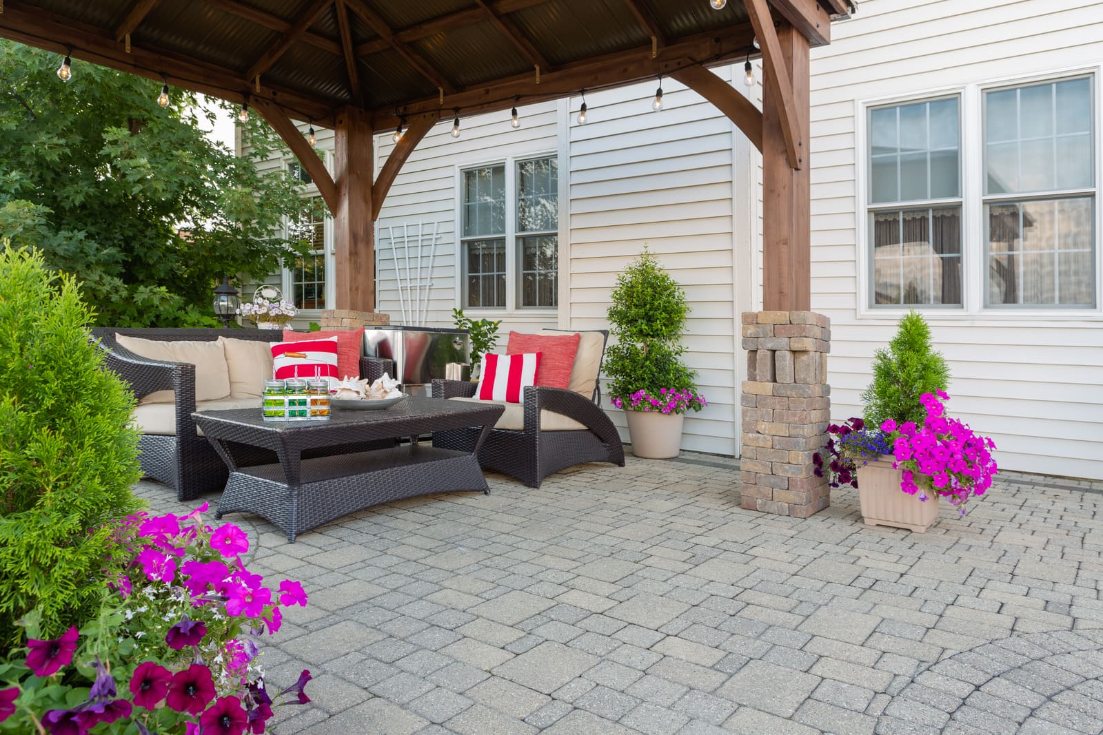 Comfortable outdoor lounge under a gazebo
